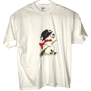 ‘99 Vintage Y2K Hanes Comfort T Shirt Winter Snowman Ruth Morehead Christmas XXL